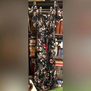 Sivana - Nostalgia Black Peasant Hi-Low Floral Dress with Red Tassels